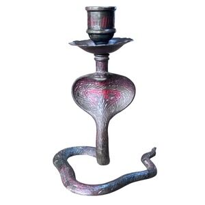 Vintage Ornate MCM Brass King Cobra Snake Candle Holder Candlestick Whimsigoth